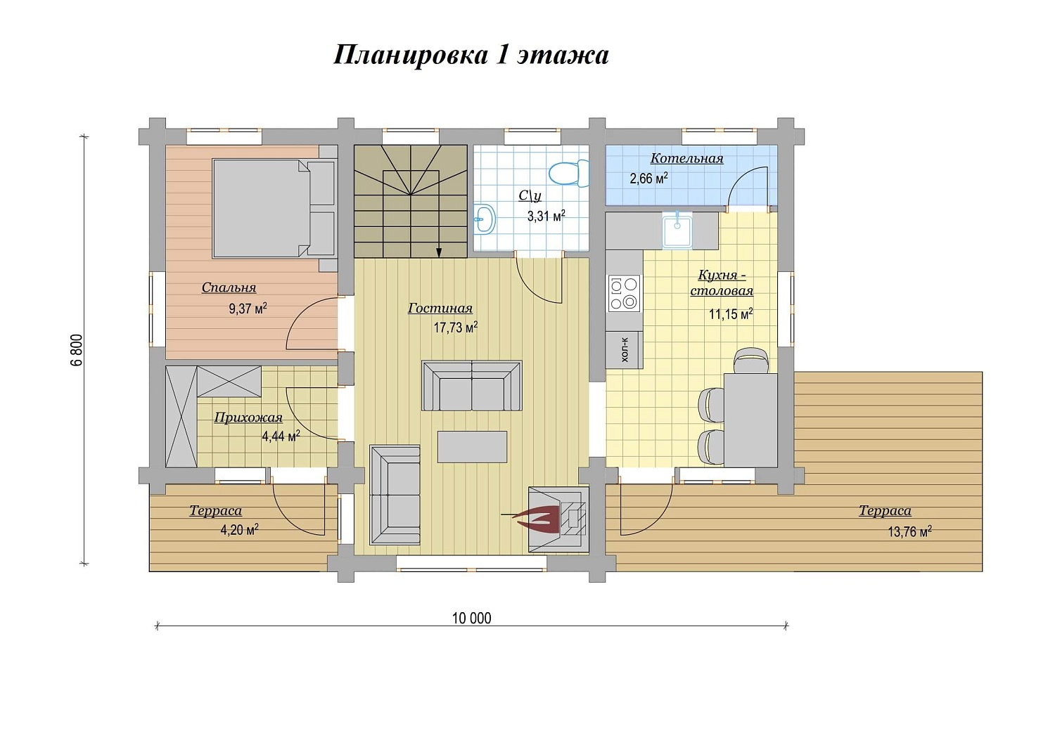 Дом из клееного бруса 120м2 Проект №ВЗ-375 «Альпика»